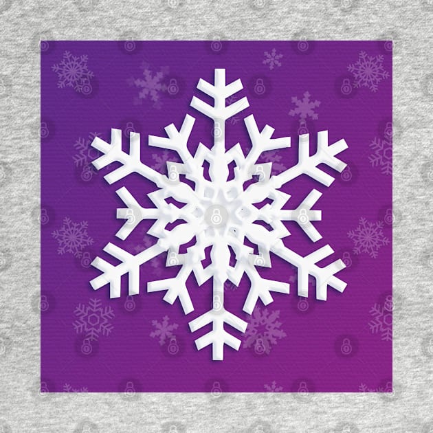 Snowflake Winter Holiday Christmas Decoration. White Snowflake on purple background. by sofiartmedia